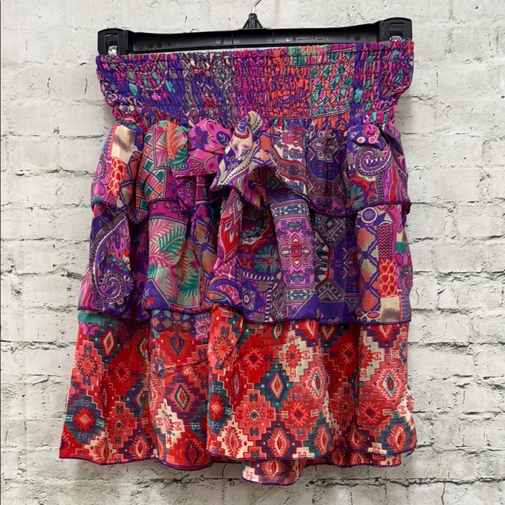 Bohemian Patchwork ruffle Skirt - vibrant colors One size NWT